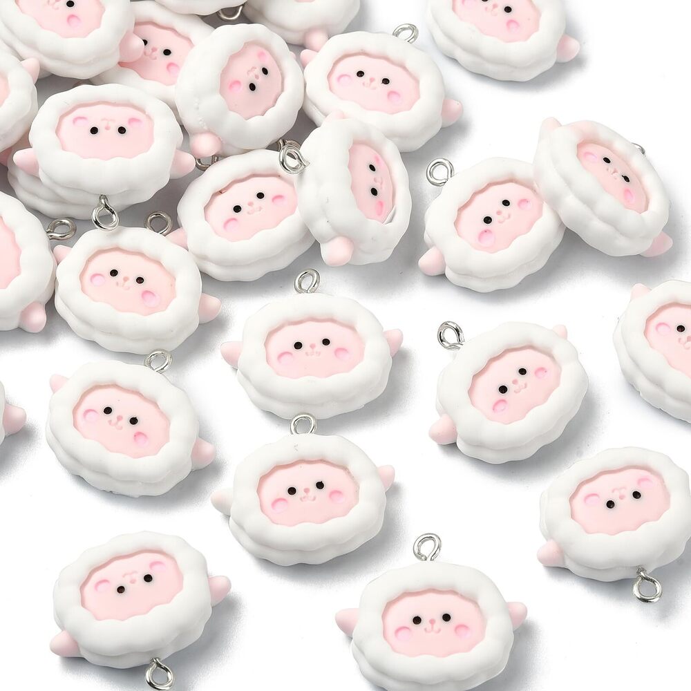 4746 30 Pcs Pink Resin Lamb Kawaii Flatback Animal Charms for DIY Jewelry